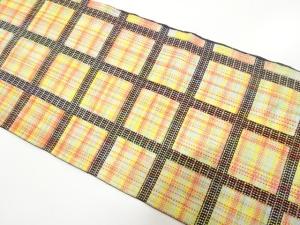 リボン織　格子模様織り出し　名古屋帯